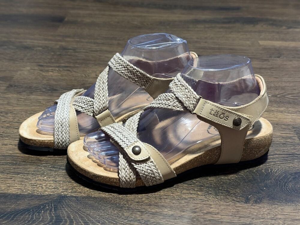 Taos Trulie Womens slingback wedge sandals US 7.5 Beige leather Arch Support